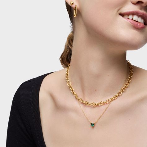 Collar corto con baño de oro 18 kt sobre plata y esmeralda-4