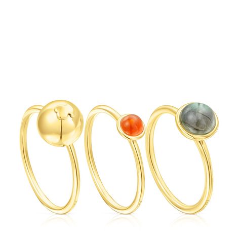 Pack de tres anillos de plata vermeil y gemas Plump Tous-0
