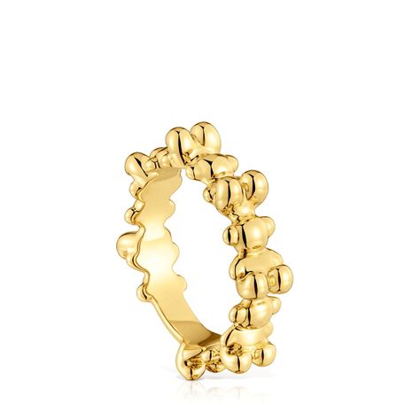 Anillo con baño de oro 18 kt sobre plata y motivos oso-0