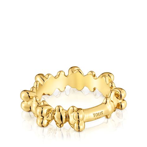Anillo con baño de oro 18 kt sobre plata y motivos oso-2