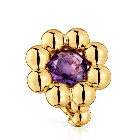 Anillo mediano flor con baño de oro 18 kt sobre plata-0