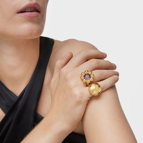 Anillo mediano flor con baño de oro 18 kt sobre plata-4