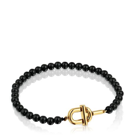 Pulsera con baño de oro 18 kt sobre plata y ónix Manifesto-0