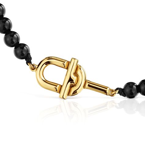 Pulsera con baño de oro 18 kt sobre plata y ónix Manifesto-1
