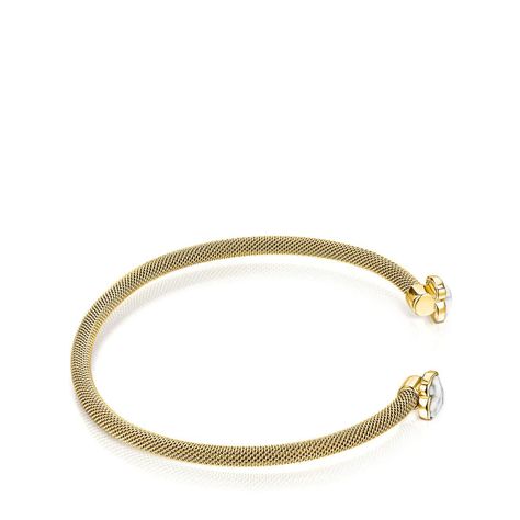 Pulsera Tous estrecha Mesh Color Acero IP dorado y Howlita-1