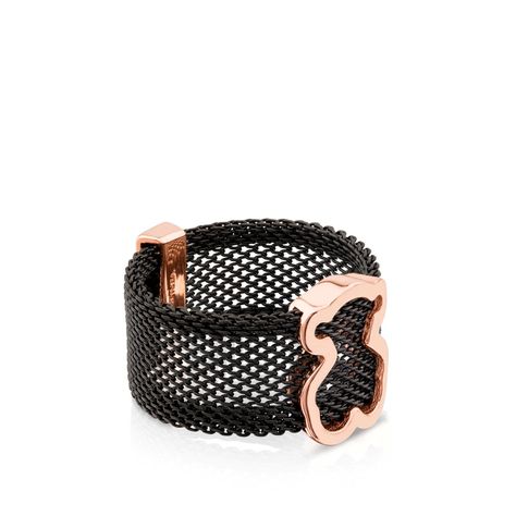 Anillo de acero y plata vermeil rosa Icon Mesh-1
