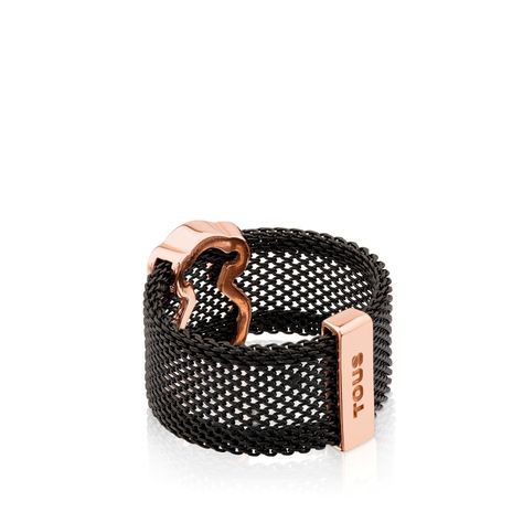 Anillo de acero y plata vermeil rosa Icon Mesh-2