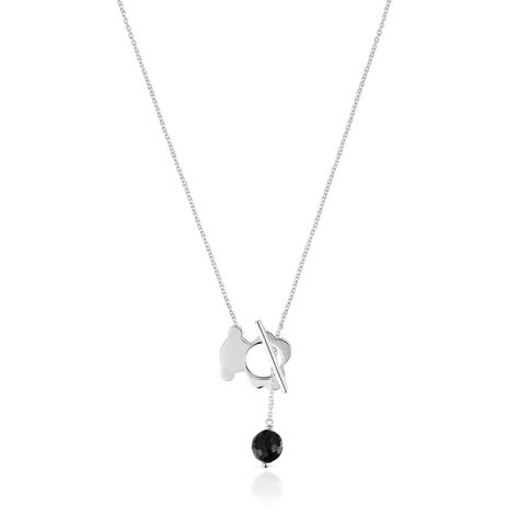 Collar corto oso de plata y ónix I-Bear-0