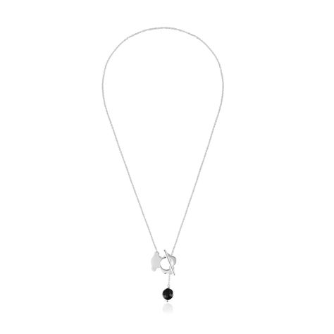 Collar corto oso de plata y ónix I-Bear-1