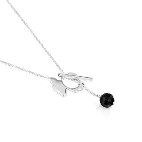 Collar corto oso de plata y ónix I-Bear-2