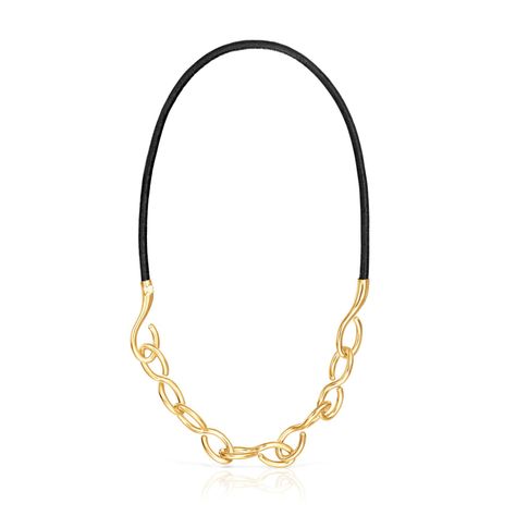 Collar con baño de oro 18 kt sobre plata y cuero Bent-1