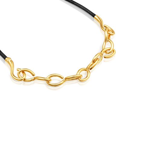 Collar con baño de oro 18 kt sobre plata y cuero Bent-2