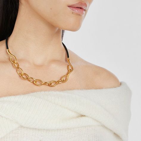 Collar con baño de oro 18 kt sobre plata y cuero Bent-4
