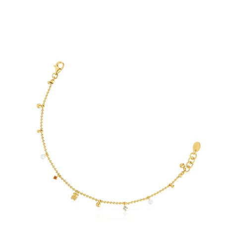 Pulsera con baño de oro perlas cultivadas y gemas TOUS Grain-0