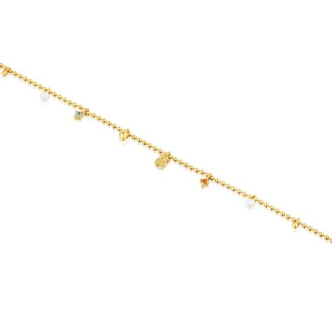 Pulsera con baño de oro perlas cultivadas y gemas TOUS Grain-2
