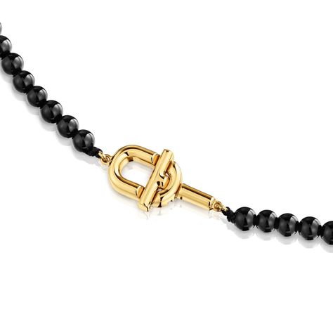 Collar con baño de oro sobre plata y ónix 43 cm Manifesto-1