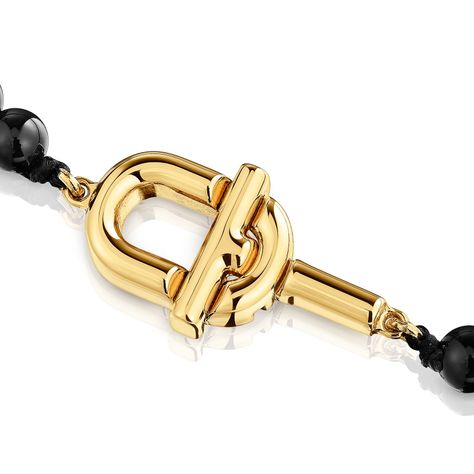 Collar con baño de oro sobre plata y ónix 43 cm Manifesto-2