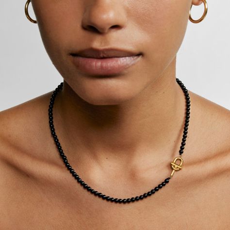 Collar con baño de oro sobre plata y ónix 43 cm Manifesto-4