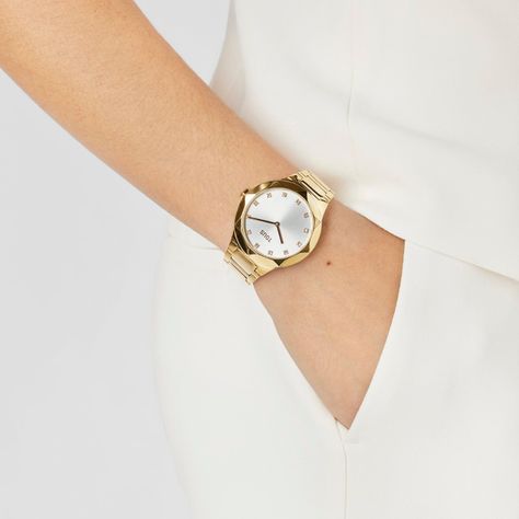 Reloj analógico con brazalete de acero dorado Karat Round-4