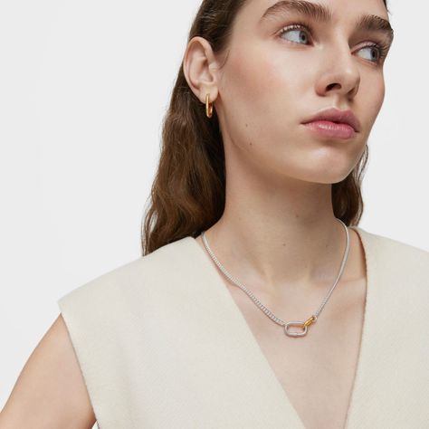 Collar corto de plata con anillas bicolor Hold Oval-3