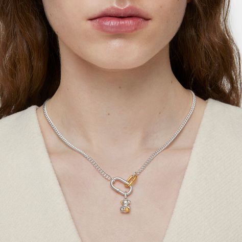 Collar corto de plata con anillas bicolor Hold Oval-4
