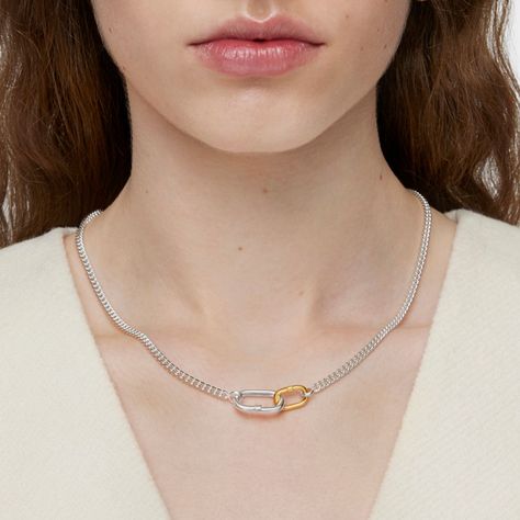 Collar corto de plata con anillas bicolor Hold Oval-5