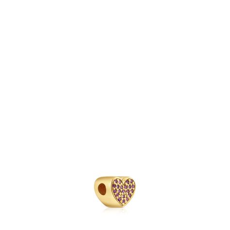 Charm TOUS 1950 corazón con baño de oro 18 kt sobre plata y rodolitas-1