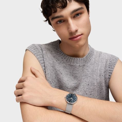 Reloj analógico con esfera azul y brazalete de acero S-Mesh Mirror-6