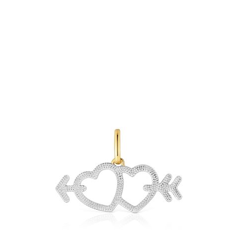 Colgante con baño de oro 18 kt sobre plata y nácar motivos flecha/corazón Medallions-0