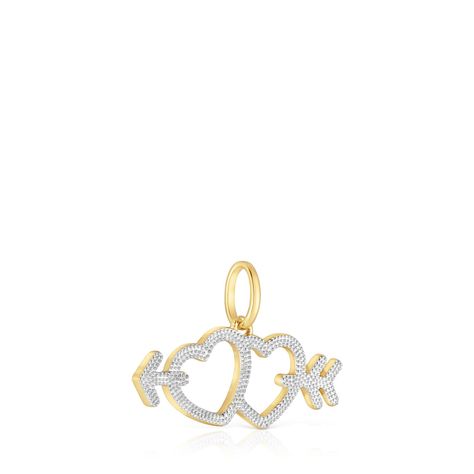 Colgante con baño de oro 18 kt sobre plata y nácar motivos flecha/corazón Medallions-1