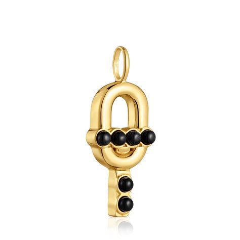 Colgante con baño de oro 18 kt sobre plata y ónix-1