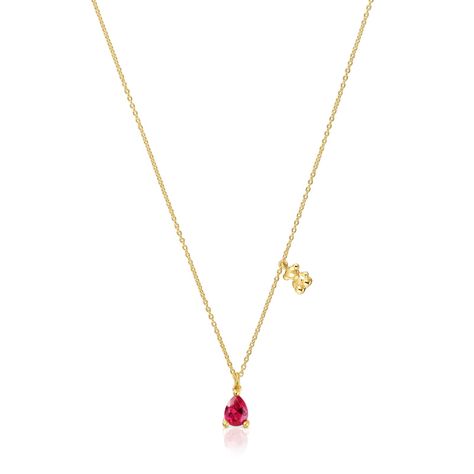 Collar motivo oso con baño de oro 18 kt sobre plata y rubí-0