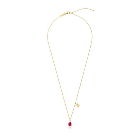Collar motivo oso con baño de oro 18 kt sobre plata y rubí-1