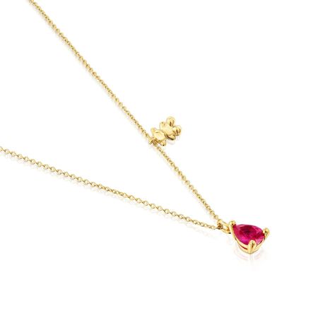 Collar motivo oso con baño de oro 18 kt sobre plata y rubí-2