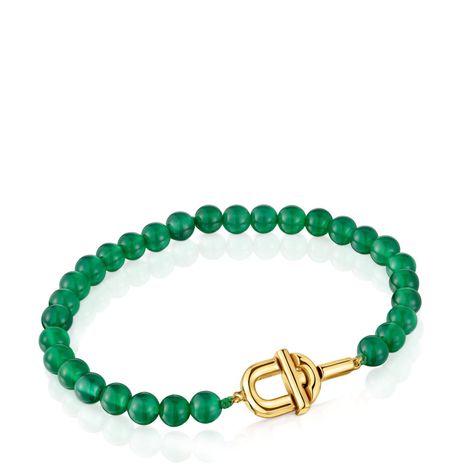Pulsera con baño de oro sobre plata y calcedonias tratadas -0