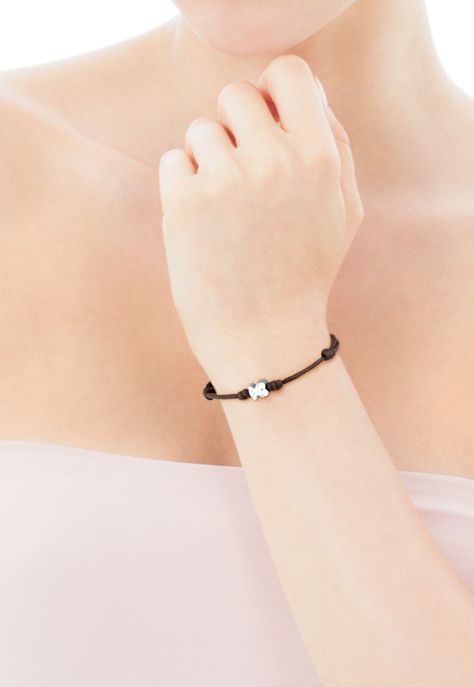 Pulsera Tous Super Micro de Acero y Cordón en color marrón-3
