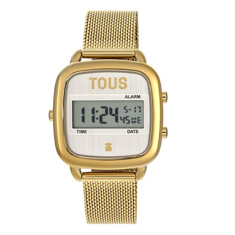 Reloj digital con brazalete de acero IPG dorado D-Logo New-0