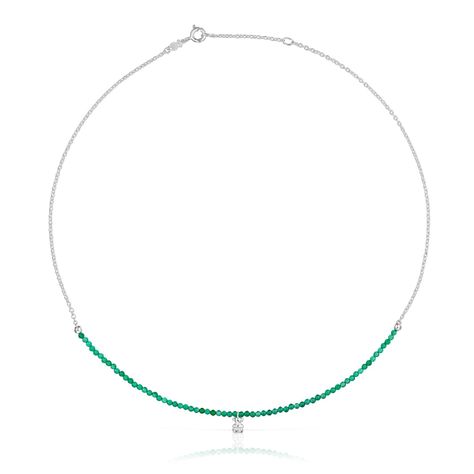 Collar de plata y calcedonia verde tratada Bold Bear Tous-0