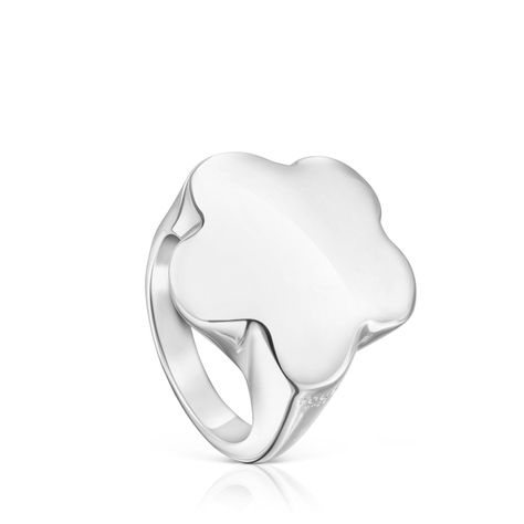 Anillo sello de plata flor Bold Motif Tous-0