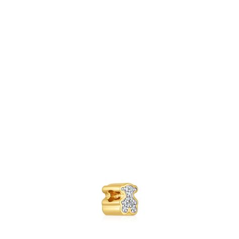 Charm TOUS 1950 oso pequeño con baño de oro 18 kt sobre plata y diamantes-1