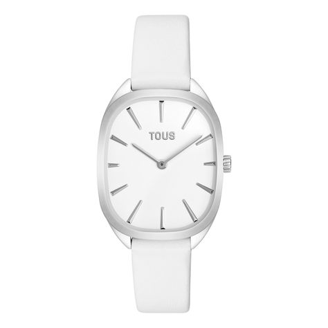 Reloj analógico de acero con correa de piel blanca Heritage-0