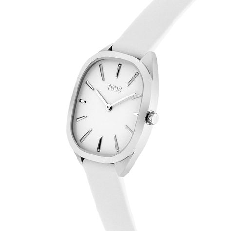 Reloj analógico de acero con correa de piel blanca Heritage-1