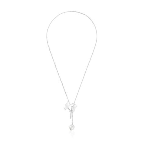 Collar corto oso de plata y perla cultivada I-Bear-1