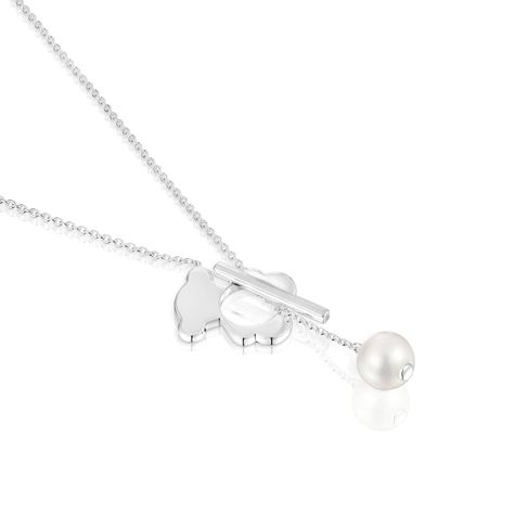 Collar corto oso de plata y perla cultivada I-Bear-2