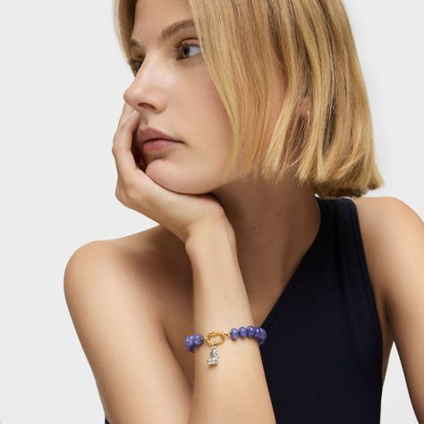 Pulsera con baño de oro 18 kt sobre plata y cuarzita azul Hold Oval-5