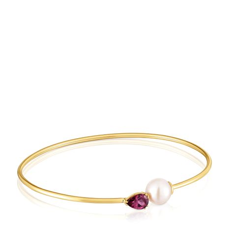 Pulsera esclava de oro, rodolita y perla cultivada Ivette-0