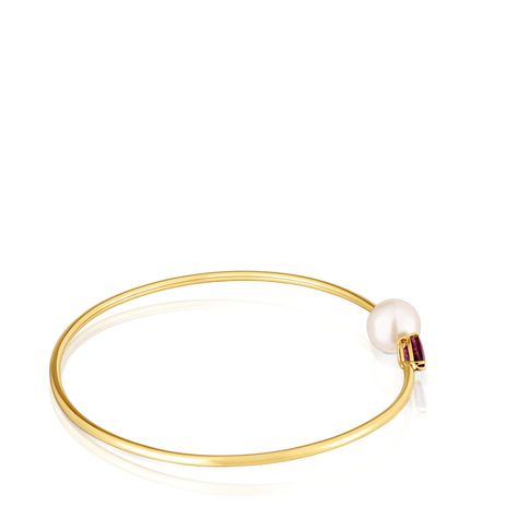 Pulsera esclava de oro, rodolita y perla cultivada Ivette-1