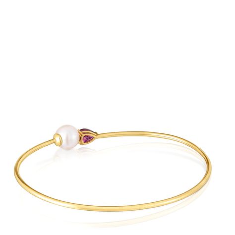Pulsera esclava de oro, rodolita y perla cultivada Ivette-2
