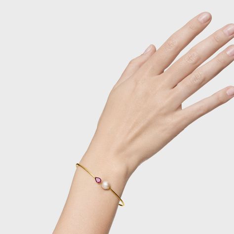 Pulsera esclava de oro, rodolita y perla cultivada Ivette-5