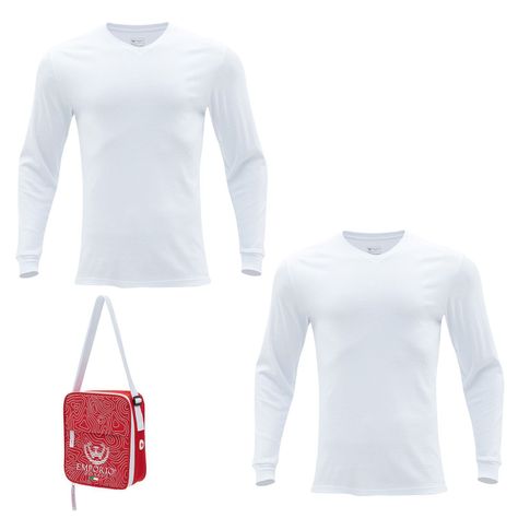 Pack de 2 - Camisetas Manga Larga Algodón Hombre Con Bolso de Regalo-0
